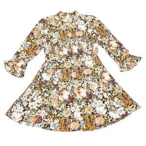Zara Flower Printed Patterned Flare Dress Ruffle Sleeve Size M Mint